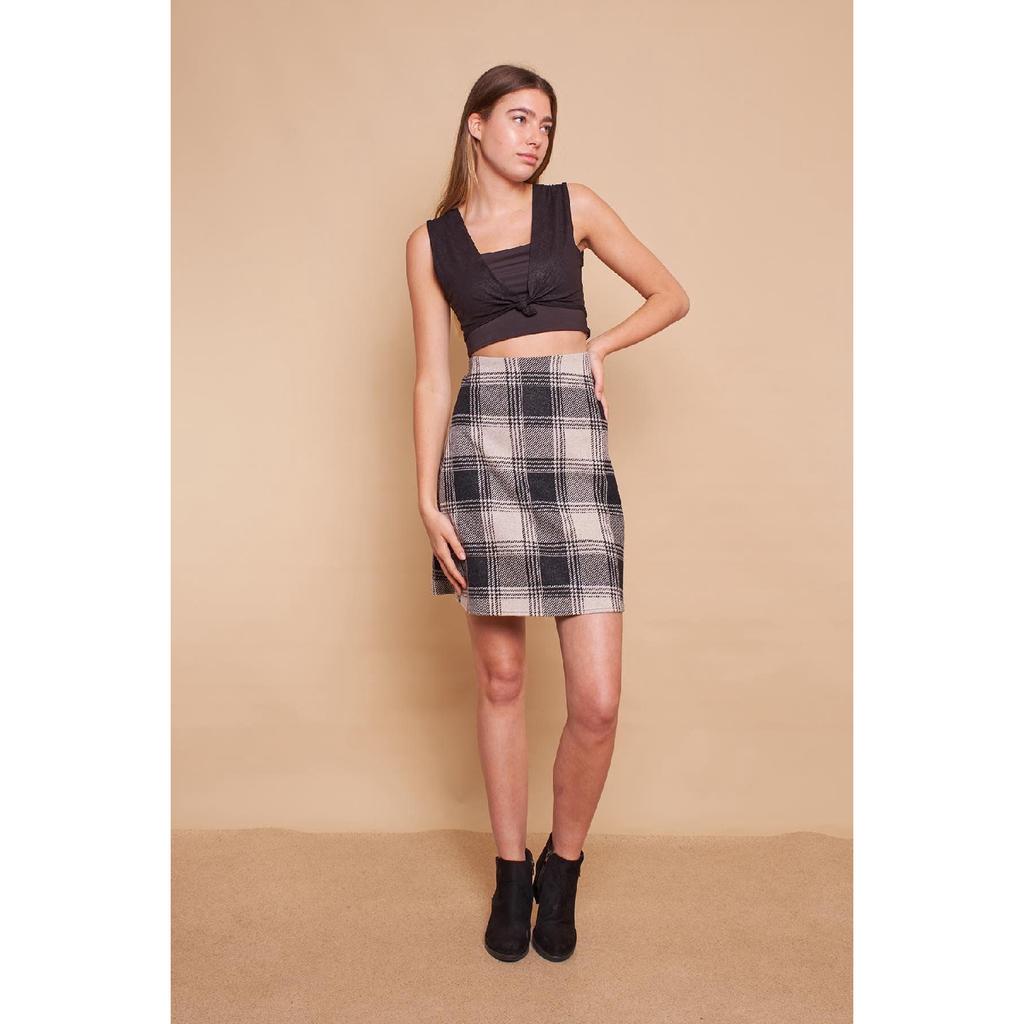 Легкая шерстяная зимняя жаккардовая ткань из лайкры с высокой талией Легкая юбка-колокольчик выше колена — черная диагональ