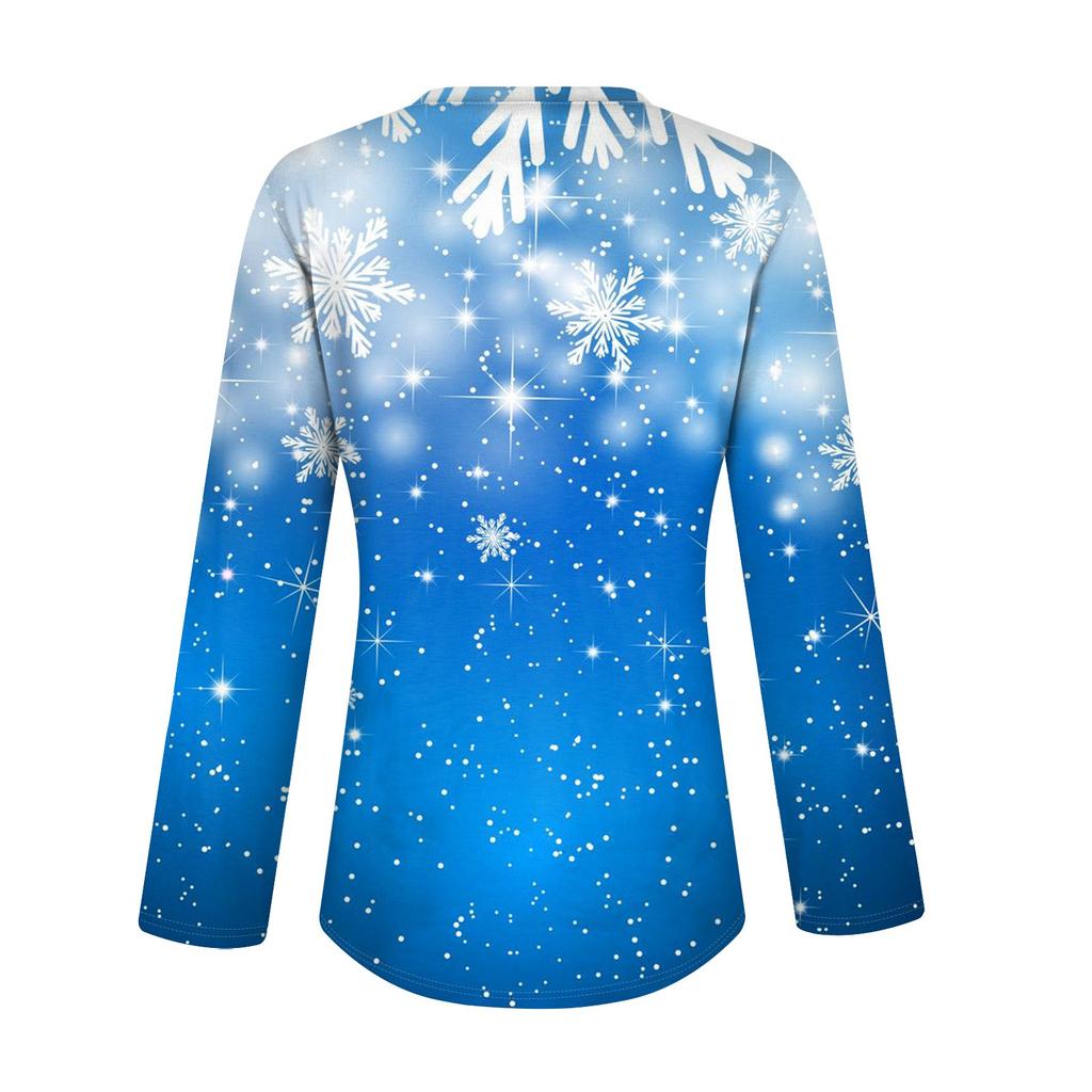 Women's Casual Fashion Sexy Comfort Christmas Printed V-Neck Button Long Sleeve