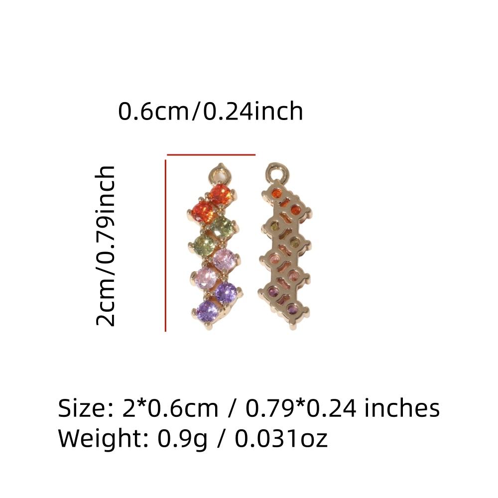 Multicolor Rainbow Round Zirconia Bar Copper Charms, Golden Plated Bright Pendants for DIY Earring Necklace Craft Making