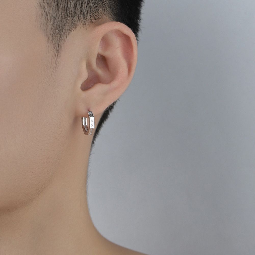 Fashion Personality Creative Silver Fashion Jewelry Man Earrings Korean Style Ear Hoops Letter