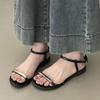 Flat-soled Sandals Women's Summer Outer Wear 2025 New Versatile Skirt Metal Buckle One-word Belt Beach Roman Shoes