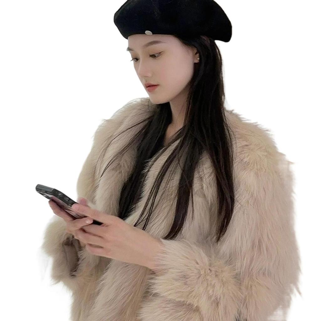 2024 зима новая искусственная шуба из лисьего меха женская короткая модная норковая плюшевая шуба из енота