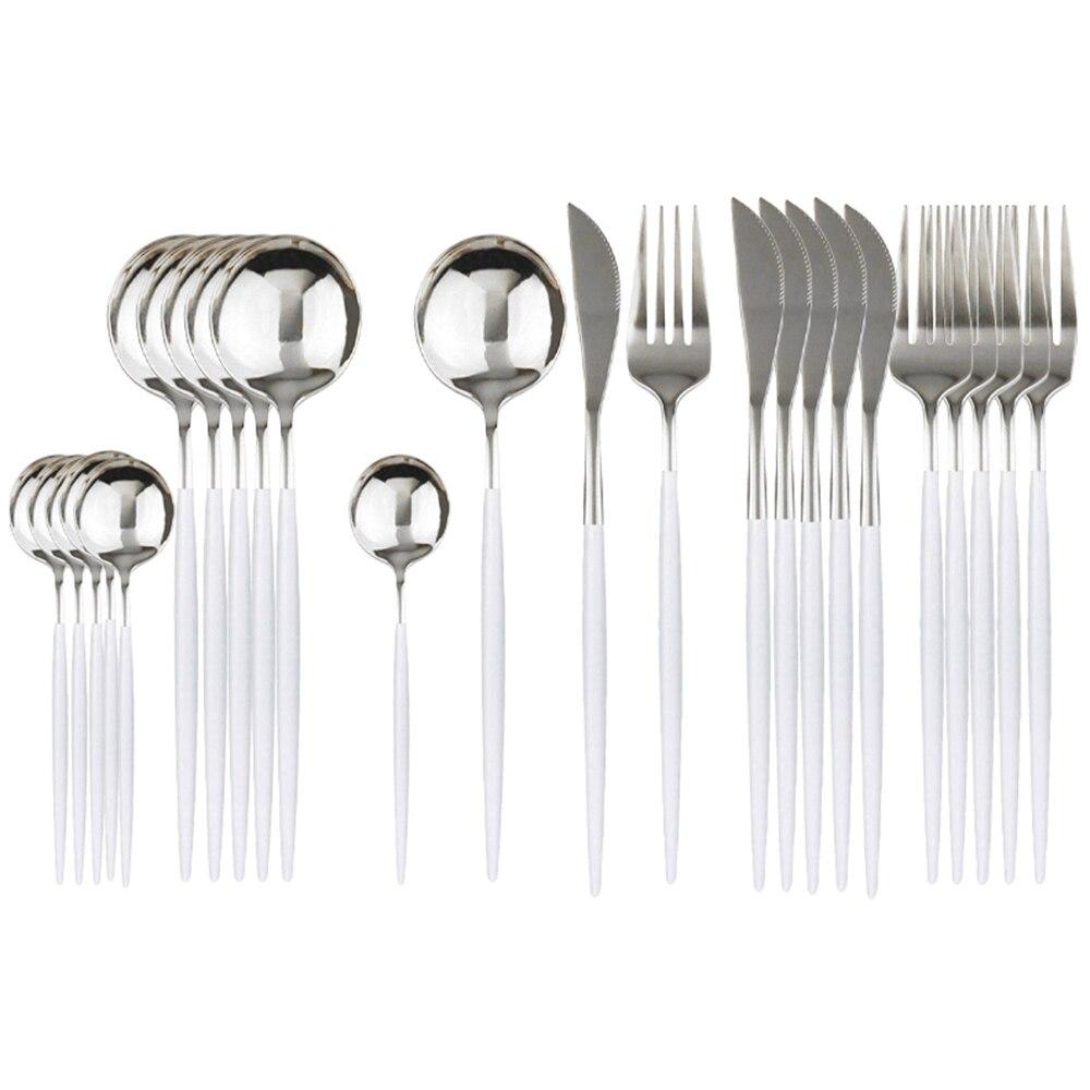 24Pcs Stainless Steel Dinnerware Set Kitchen Green Gold Cutlery Set Knife Fork Spoon Flatware Tableware Minimalist Silverware