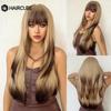 HAIRCUBE Длинный волнистый парик от коричневого до светло-желтого цвета для женщин, многослойный синтетический парик с челкой, натуральное термостойкое волокно для рождественской вечеринки