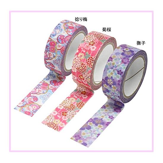 Kamiiso Sansho Сделано в Японии Ваcи Маскировочная Лента, kimono-bi Набор из 3 Рулонов (Надэсико, Кику-дзакура, Нэджир