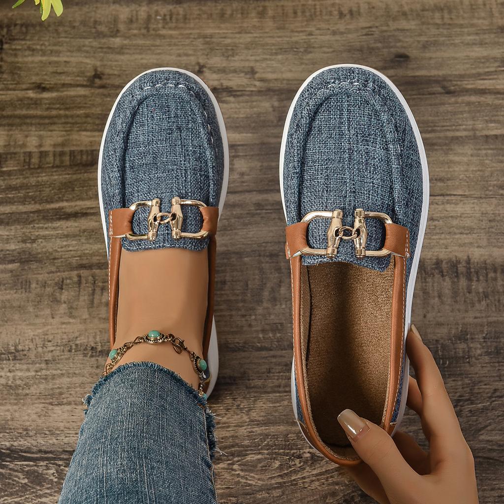 Women's Wide Width Rocker Sole Loafers, Fabric Slip-On Wedge Flats, European Style Casual Shoes for Women