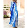 Women's Long Sleeve Round Neck Dress Vacation Style Blue Geometric Print A Line Midi Dress Summer Casual Office Wear Spring