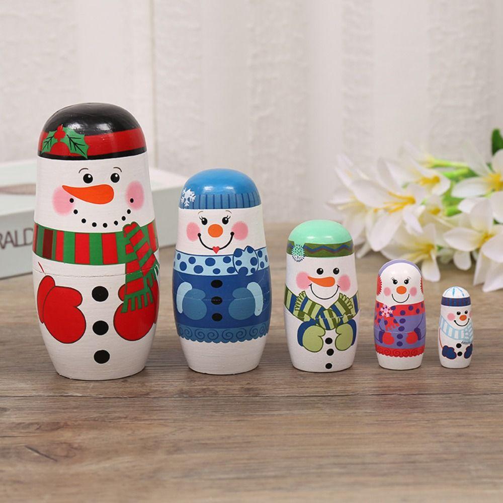 Smooth Xmas Matryoshka Doll Wood Wooden Stacking Dolls Cute Christmas Nesting Dolls  Xmas