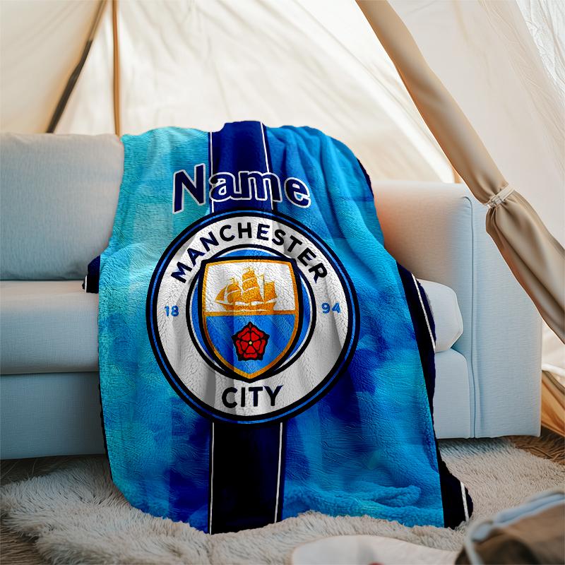 Personalized Custom Name Blanket - Manchester City F.C Print Design,Blanket for Sofa,Bed,Travel,Camping - Soft and Warm, Great Gift