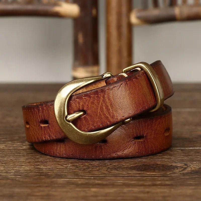 2.3 см чистая коровья кожа высокого качества натуральная кожа ремни для женщин медная пряжка модный винтажный женский тонкий ремень джинсы ковбойские чинтос