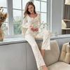 Women's Floral Long Sleeve Pajama Set Crop Top And Wide Leg Pants Sleepwear Set Casual 2 Piece Pjs Lounge Set