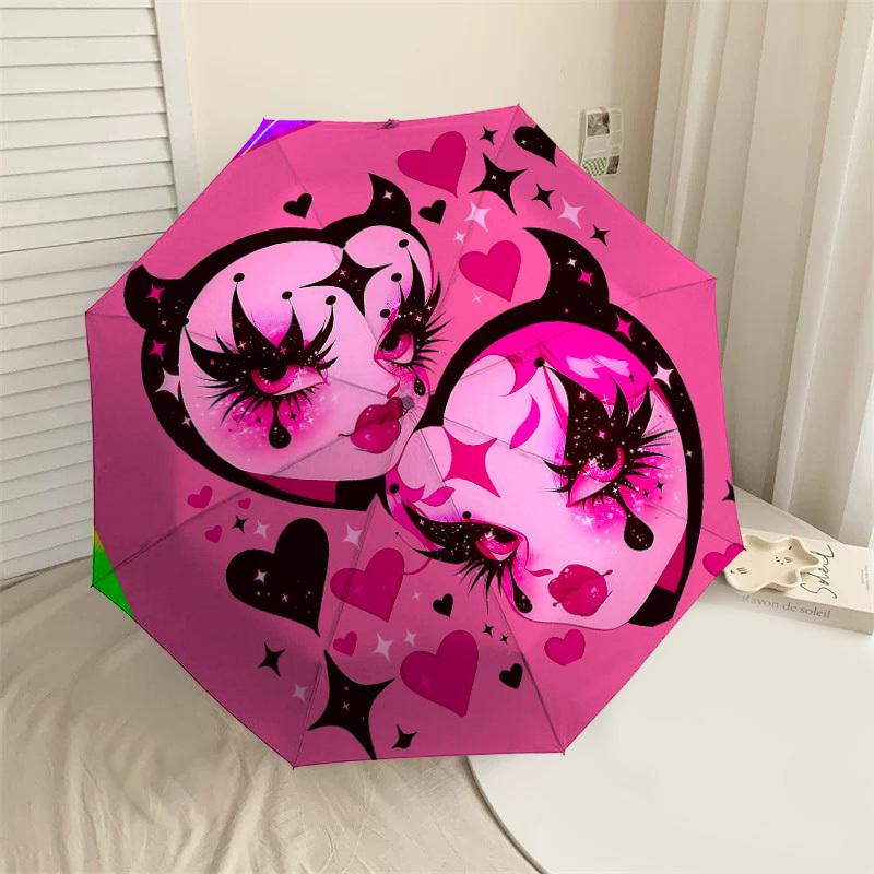 1pc Devil Hearts Automatic Open/Close Umbrella with Windproof, 8-Rib Sturdy Canopy, Durable Ribs, Fashionable Design1152A