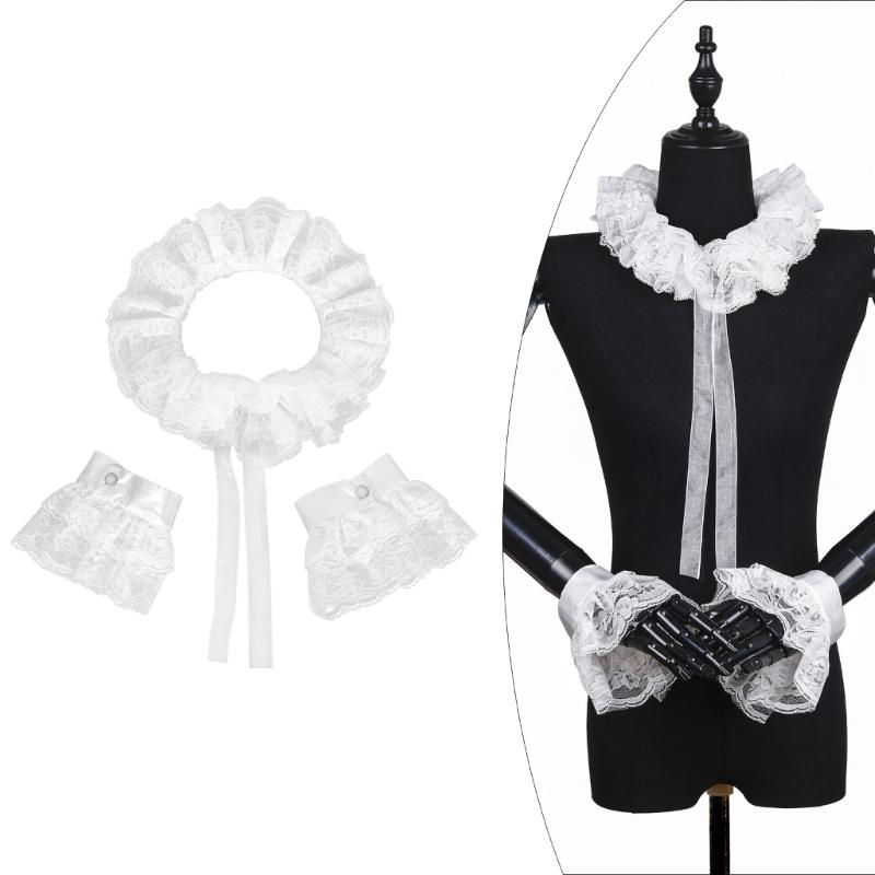Elizabethan Chiffon Ruffle Collar Cuff Sleeves for Medieval Costume Detachable for Historical Reenactments and Event