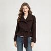 Womens Wool Blend Coat Casual Double Breasted Tie Front Jacket Outerwear