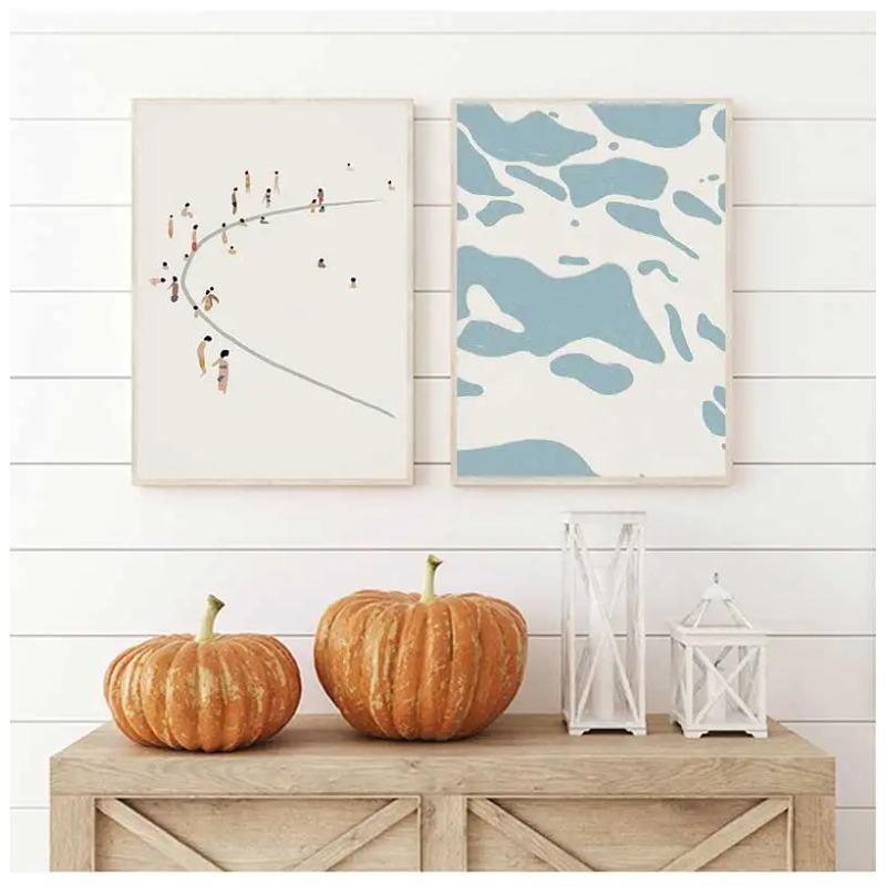 Minimalist Beach Ocean Floral Wall Art, Sailboat Canvas Painting, Pool Posters & Prints, Pictures for Living Room Decor