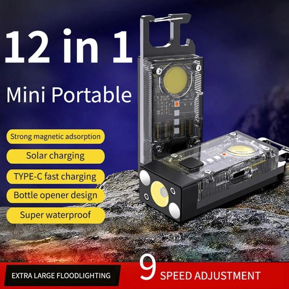 4000LM Мини EDC Солнечный LED+COB Фонарик Маленький Карманный Брелок Фонарик USB Перезаряжаемый Сильный Магнитный Кемпинговый Фонарь Прожектор
