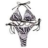 Low-rise Briefs Bikini Set Zebra Print Halter Bikini Set with High Waist Lace-up Briefs Women's Summer Swimwear Set with for A