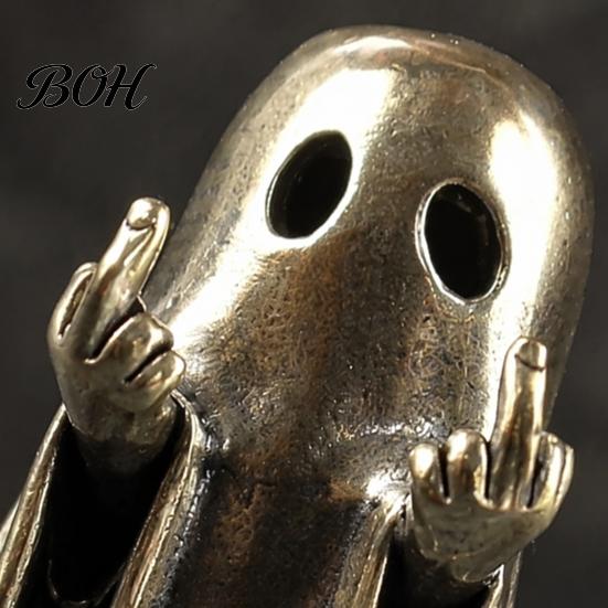 Halloween Theme Metal Figurine Ghost Brass Figurine, Funny Middle Finger Ornament for Creative Gift Friends Table Shelf Mantel Display Home