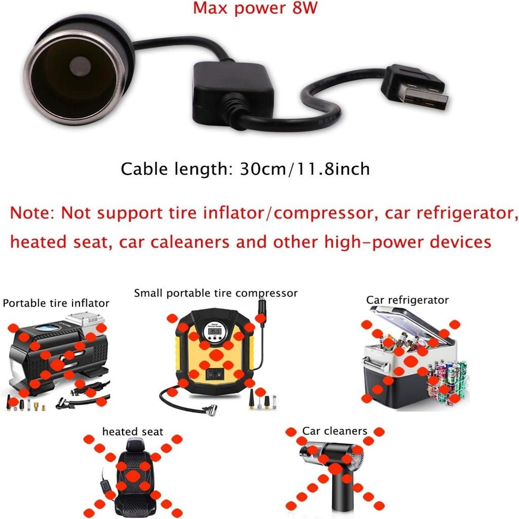 USB A Male to 12V 8W адаптер для прикуривателя кабель питания для видеорегистратора, GPS, светодиодных лент и другой автомобильной электроники