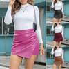 High-Waisted Mini Skort Solid Color Slimming Design Fake Skort Faux Leather Hip-Covered