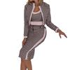 3 Pcs/Set Women Vest Coat Skirt Suit High Waist Zipper Closure Color Matching Herringbone Print Slim Fit Knee Length Skirt Elegant OL Commute
