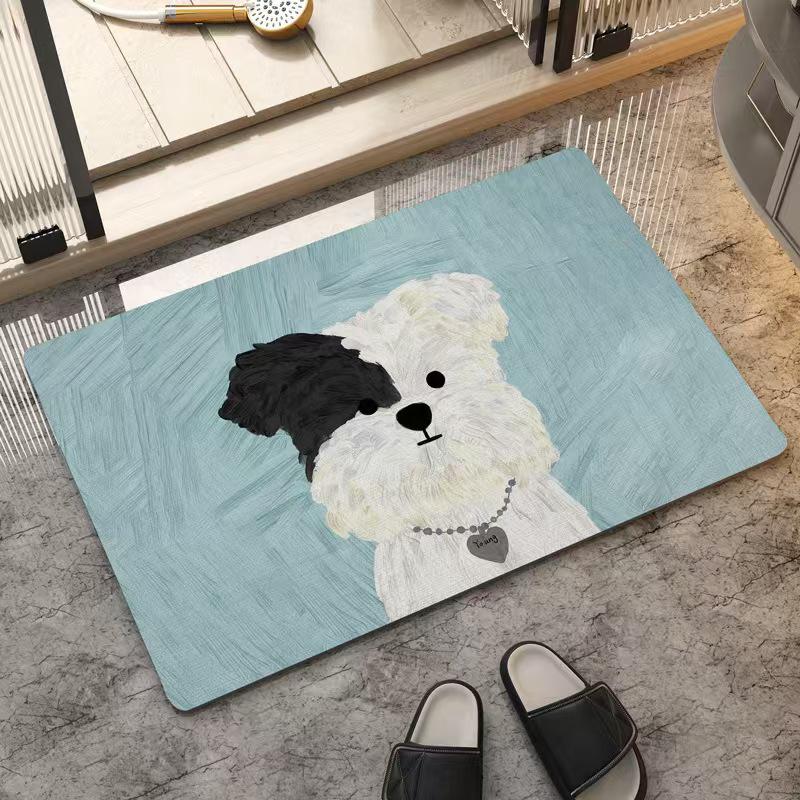 Velvet Puppy Oil Painting Absorbent Floor Mat for Entryway and Bathroom