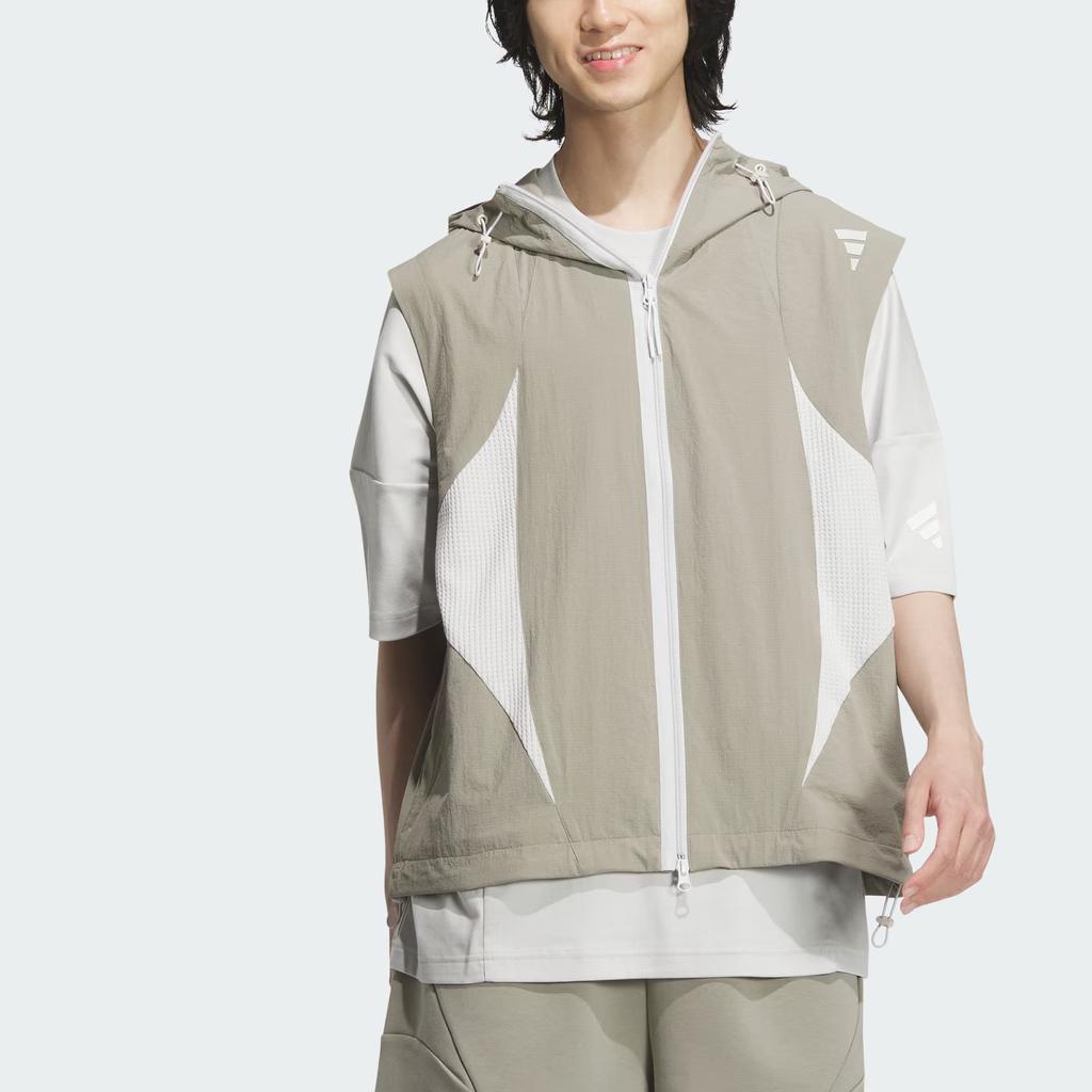 adidas Жилет Future Style Woven с капюшоном и застежкой-молнией, свободный крой, без рукавов, мужские жилеты, серебристо-светло-серый JL9961