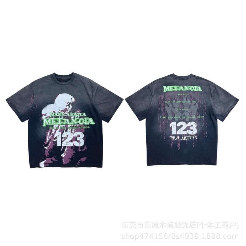 RRR123 Washed Vintage Streetwear Graphic Tee Unisex Loose Fit Cotton Short Sleeve T-Shirt