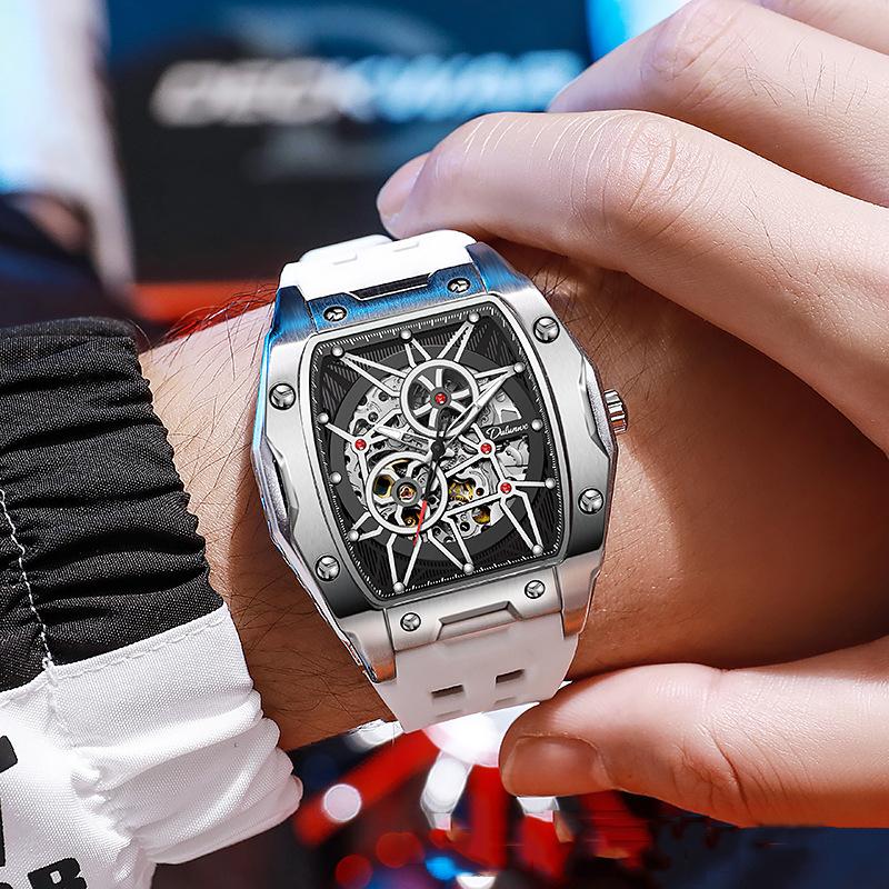 Dulunwe Мужские автоматические механические часы в форме винной бочки, роскошные светящиеся водонепроницаемые модные креативные крутые часы