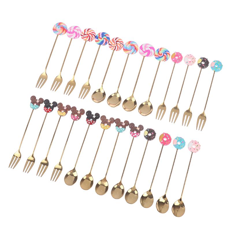 4 шт./набор ложка/вилка для пончиков, конфет, молока, кофе, ложка для размешивания, кухонные столовые приборы