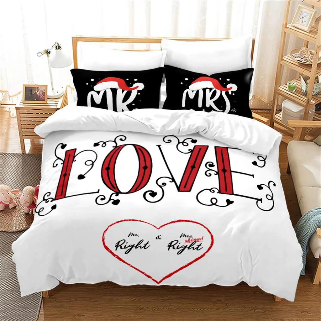 Black And White Duvet Set Romantic Valentine'S Day Bedding Set Gift Three-Piece Set