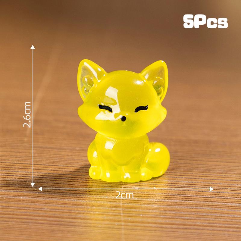 5Pcs Creative Cute Luminous Fox Animal Ornament Cartoon Mini Room Ornament Accessories Kawaii Desktop Resin Ornament Gifts