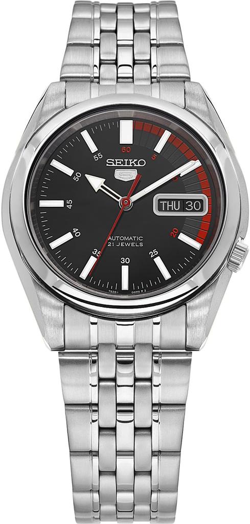 Seiko 5 Автоматические День-Дата SNK375K1 (Браслет из нержавеющей стали, Черный циферблат)