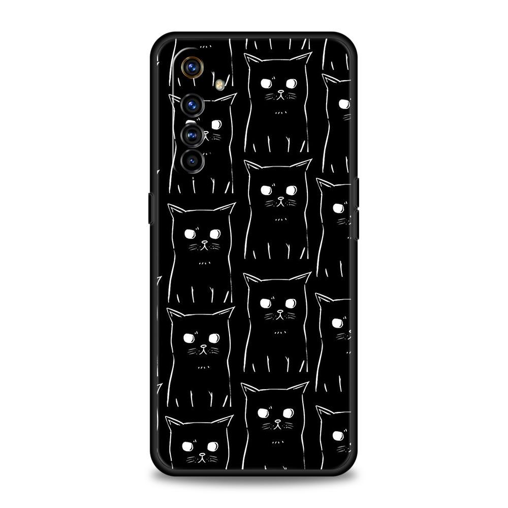 Чехол для телефона Realme 12 11 10 9 8 5G 7 6 GT5 GT3 GT2 Pro Plus C21 C11 C25 C35 GT Neo 2 3 3T 5, чехол с изображением черного кота, милый мультфильм