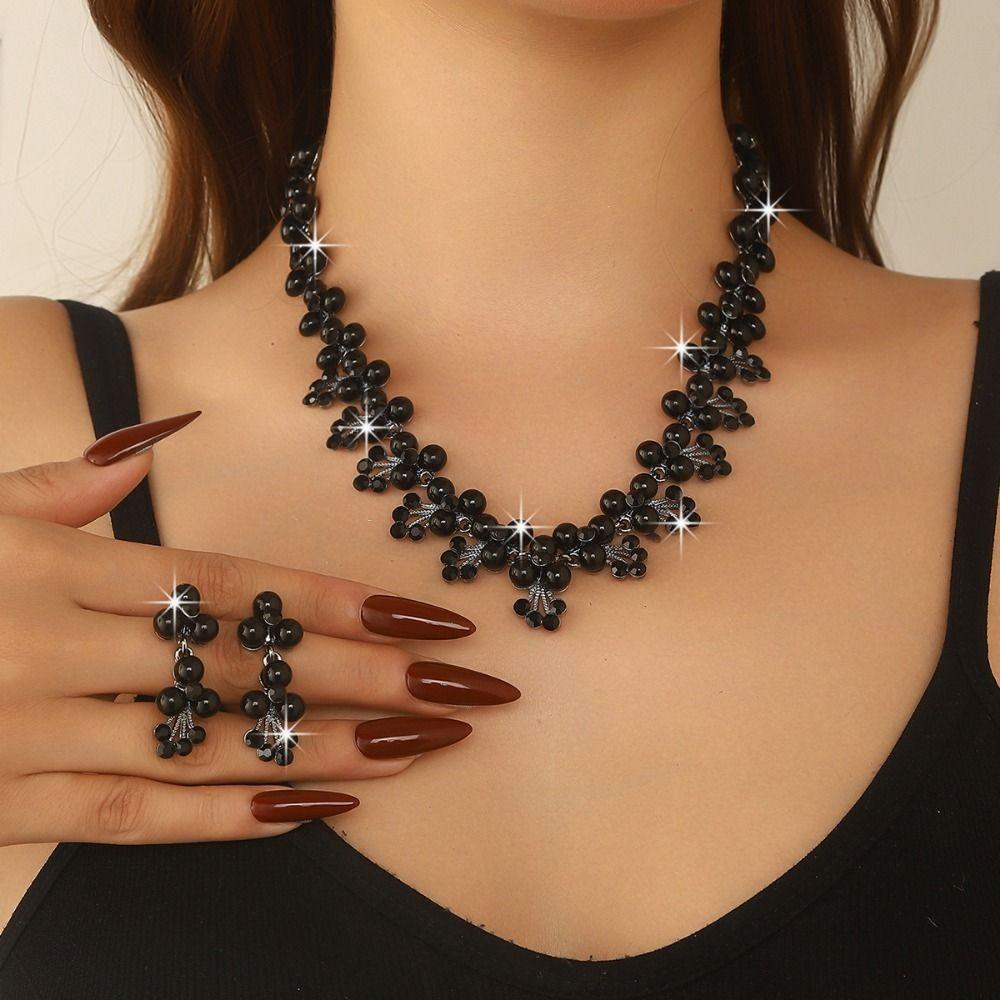 Simulated Pearl Necklace Bracelet Earrings Set Statement Rhinestone Jewelry Set Bridal Accessories