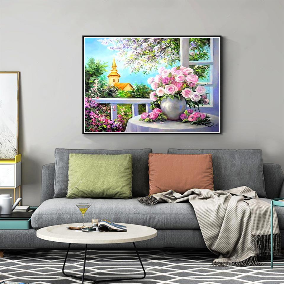 5D DIY алмазная живопись цветок горный хрусталь роза картина полная круглая вышивка крестиком комплект мозаичная ваза украшение подарок