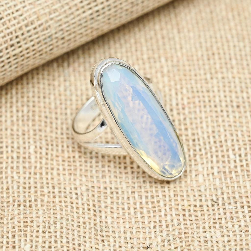 Кольцо овальной формы ювелирных изделий ручной работы из стерлингового серебра 925 пробы с драгоценным камнем Milky Opal для женщин