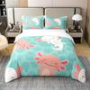 Cartoon Axolotl Bedding Set Twin Full Size Cute Ocean Animal Duvet Cover with 2 Pillow Sham Pink Comforter Cover Set Decorative