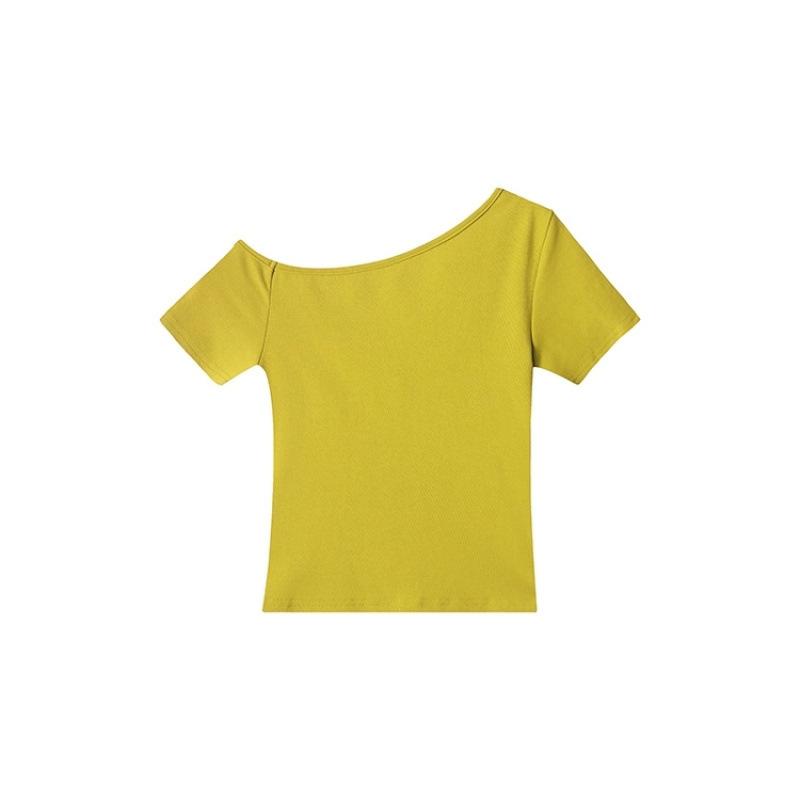 New slanted shoulder off-shoulder Spice Girl slim-fitting sexy short top