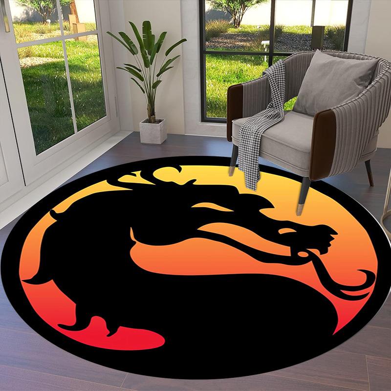 1 шт. Круглый ковер с логотипом дракона Mortal Kombat, Изготовлен из полиэстера, Идеально подходит для украшения офисных кресел, гостиных fplt044