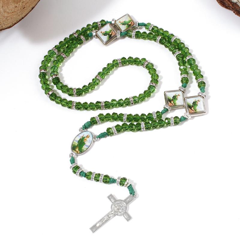 [HF][HS]1Pc Virgin Mary/st Benedict Rosary Beads Necklace For Women Men Catholic Jesus Christ Cross Crucifix Pendant Long Chain