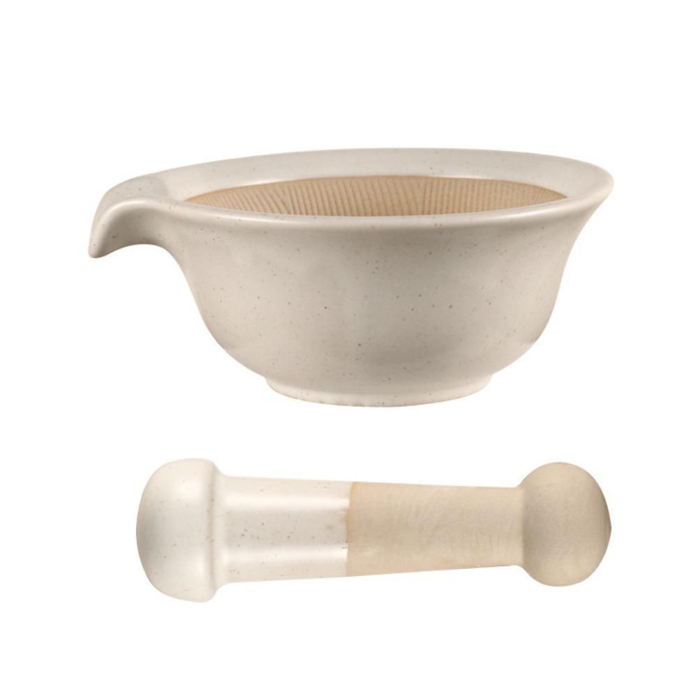 Ceramic Rice Paste Bowl Manual Garlic Mortar Pestle Easy To Clean Grinding Bowl Rod Set Spice