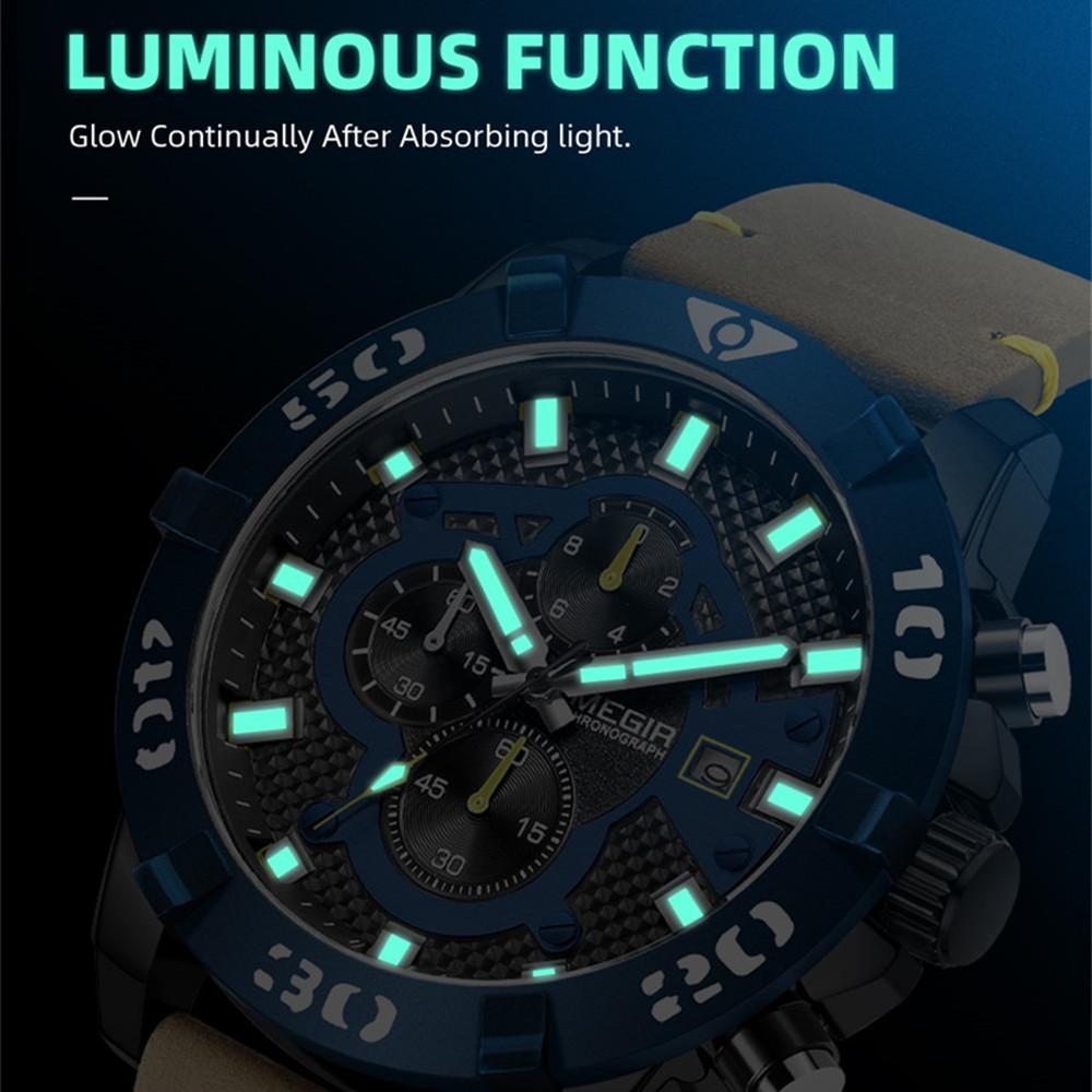 MEGIR Men Watches Fashion Luxury Big Dial Sports Waterproof Quartz Wristwatch Chronograph Male Casual Luminous Clock 2136