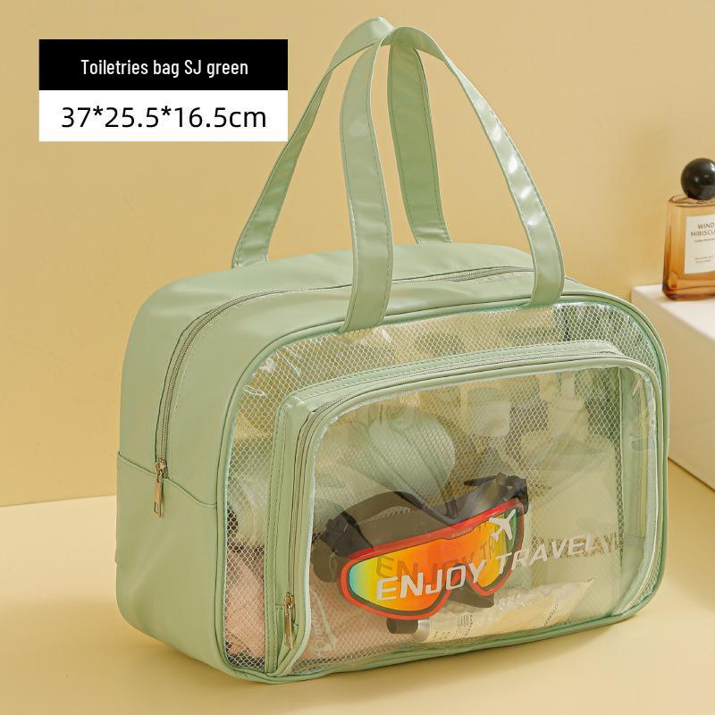 Women's Waterproof Large-Capacity Travel Makeup Bag with Wet/Dry Separation and Transparent Swim Compartment