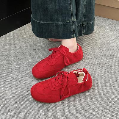 Французские ретро-бордовые туфли женские весна 2025 новые универсальные немецкие кроссовки повседневные бордовые туфли мода Форрест Гамп прилив