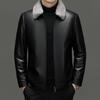 Casual Down Leather Jacket for Young and Middle-aged Men, Plus Velvet and Thickened Leather Jacket, Winter Warm Down Leather Jacket