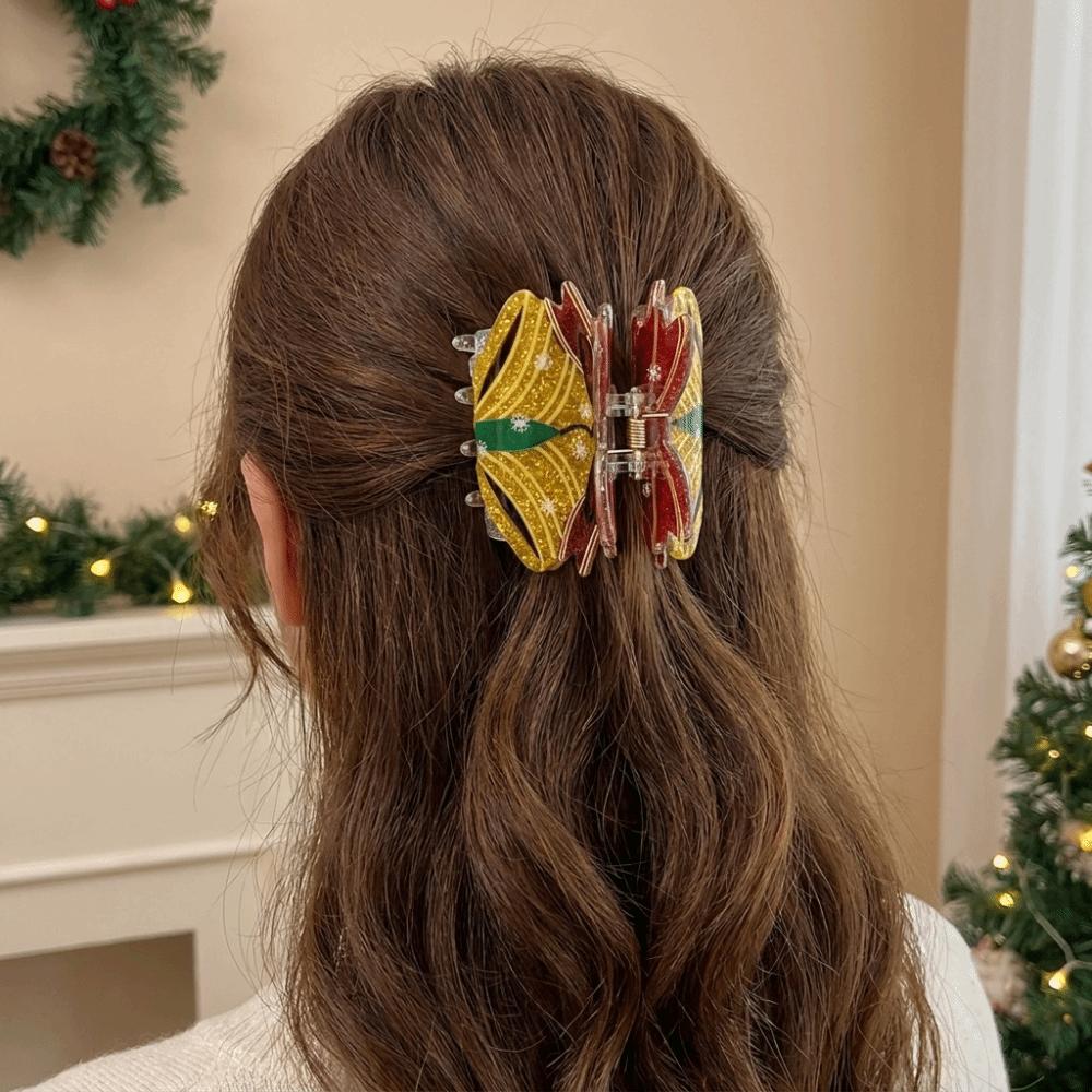 Glitter Christmas Tree Hair Claw Elk Cartoon Hair Grab Clip Cute Santa Claus Shark Clip Women