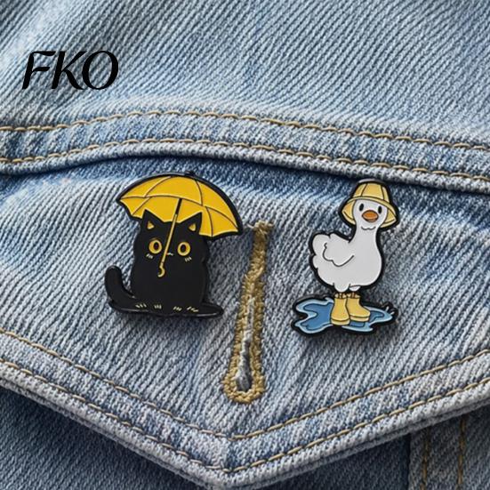 Weather-themed Brooch Enamel Brooch, Rainy Day Animal Pin, Black Cat Umbrella Duck Treading Water Colorful Jewelry Badge, Vivid Expressions