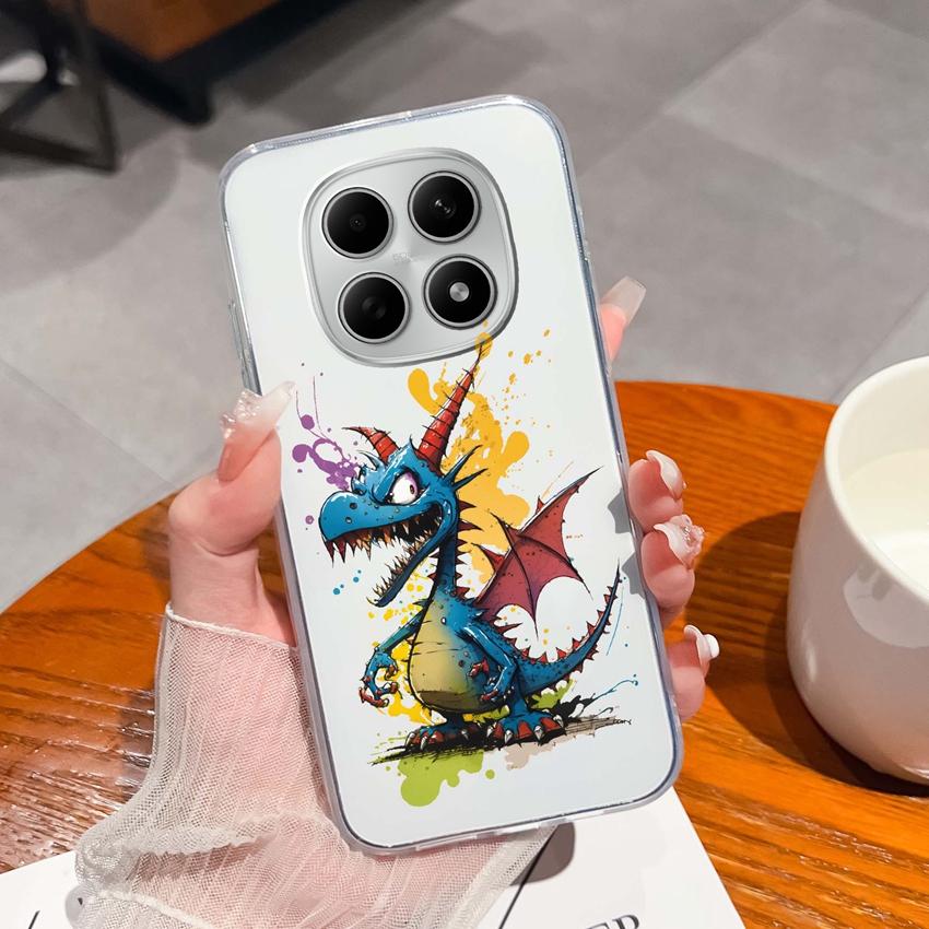 Подходит для Redmi Note 15 14 Pro 14S 15 15C A5 A1 Популярный Креативный Чехол для Телефона с Буквами и Узорами Прозрачный Силиконовый Нескользящий Чехол для Корпуса Redmi