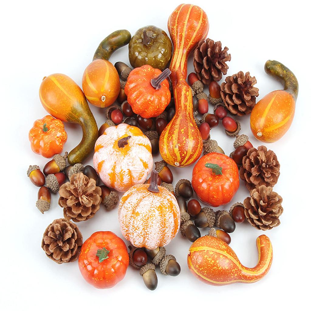 166pcs/set Simulated Pumpkin And Gourd Maple Leaf Fake Pumpkin Simulated Vegetable Wreath Halloween Thanksgiving Decoration